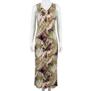 Chelsea Taylor Maxi Dress Size S Green Purple Tropical Sleeveless Resort Beach